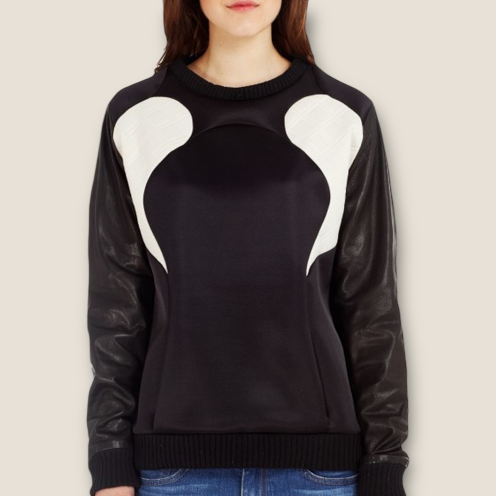 Rebecca Minkoff Aviation Top $398 RRP - Lambskin Leather Panel size‎ S NWOT